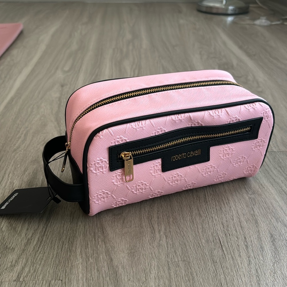 NWT ROBERTO CAVALLI PINK TOILETRY MAKEUP BAG